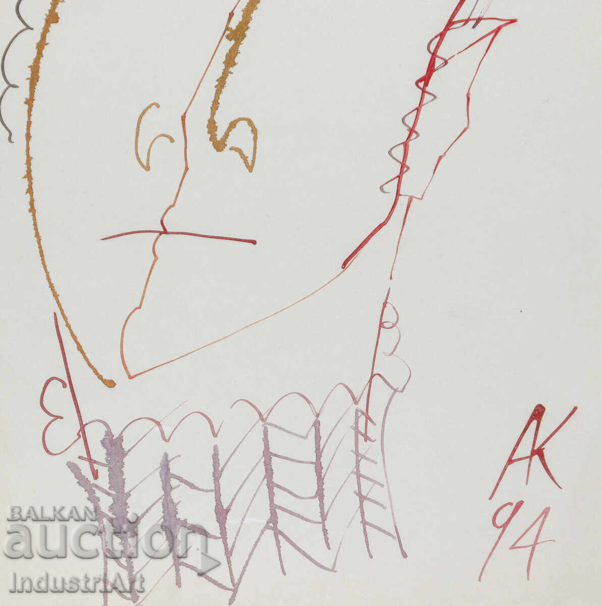 1994 Modern Art Ink Abstract Portrait - 6