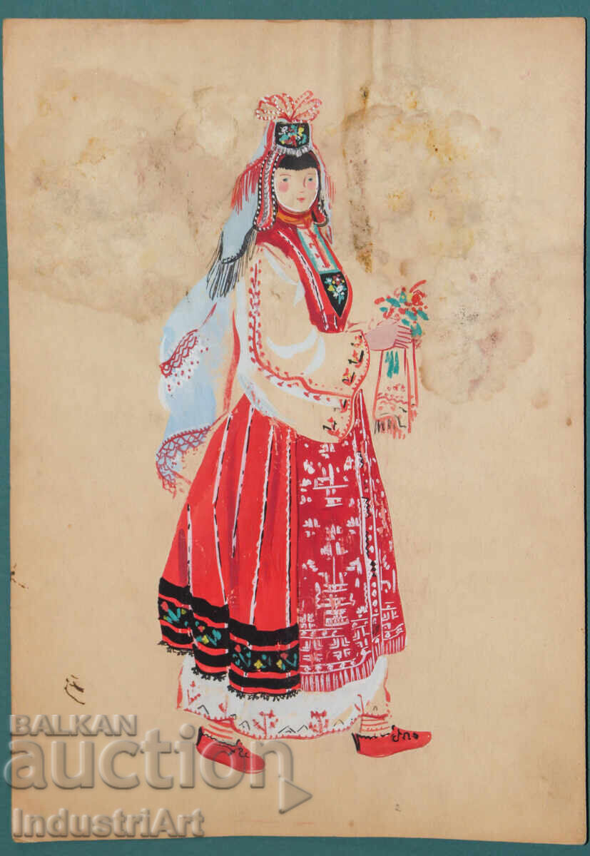 Πίνακας με τέμπερα, κορίτσι με παραδοσιακή φορεσιά με τιμή 150.00 BGN | € 76.69