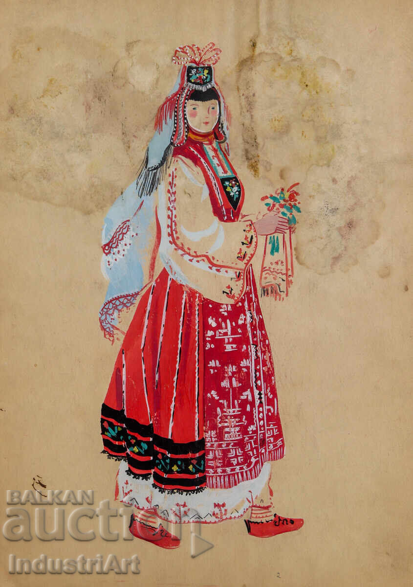 Δημοπρασία Πίνακας με τέμπερα, κορίτσι με παραδοσιακή φορεσιά