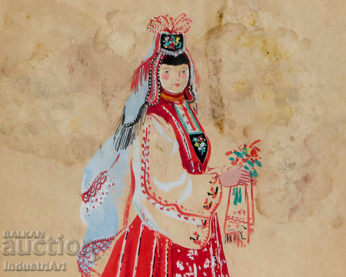 Παράδοση Πίνακας με τέμπερα, κορίτσι με παραδοσιακή φορεσιά