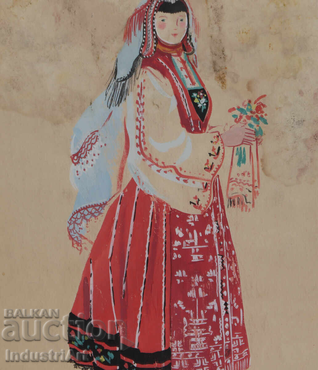Πίνακας με τέμπερα, κορίτσι με παραδοσιακή φορεσιά - 5