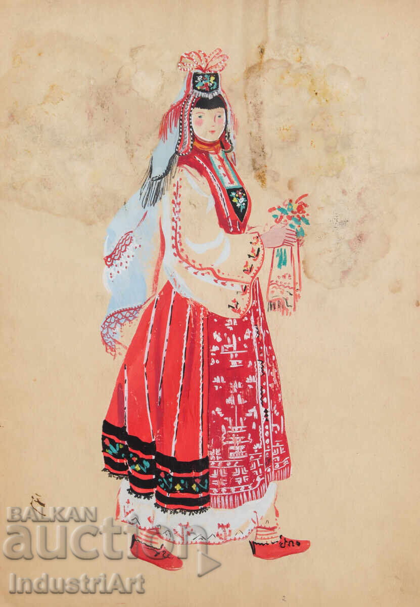 Πίνακας με τέμπερα, κορίτσι με παραδοσιακή φορεσιά