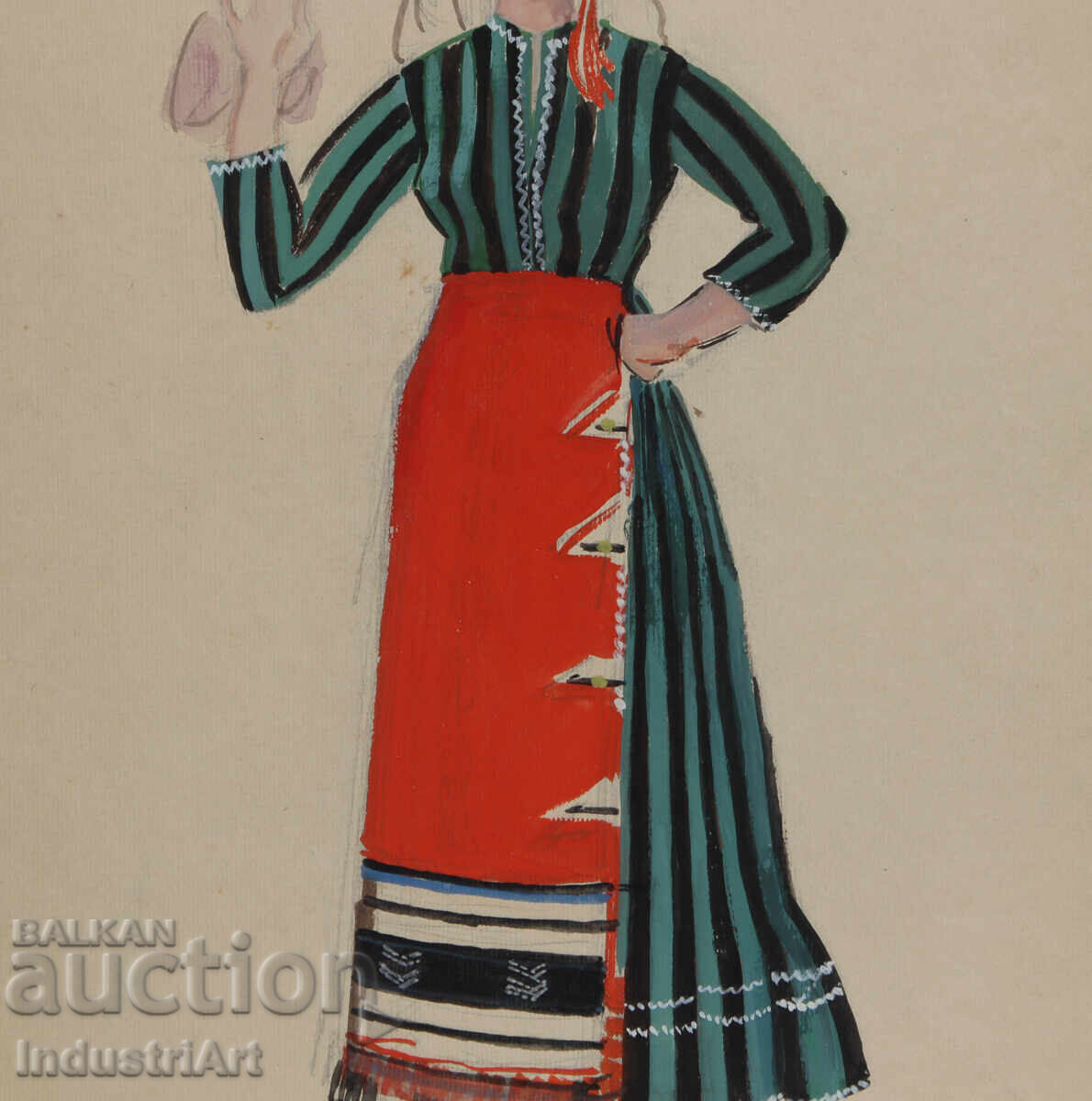 Old painting, tempera paints, girl in traditional costume - 5