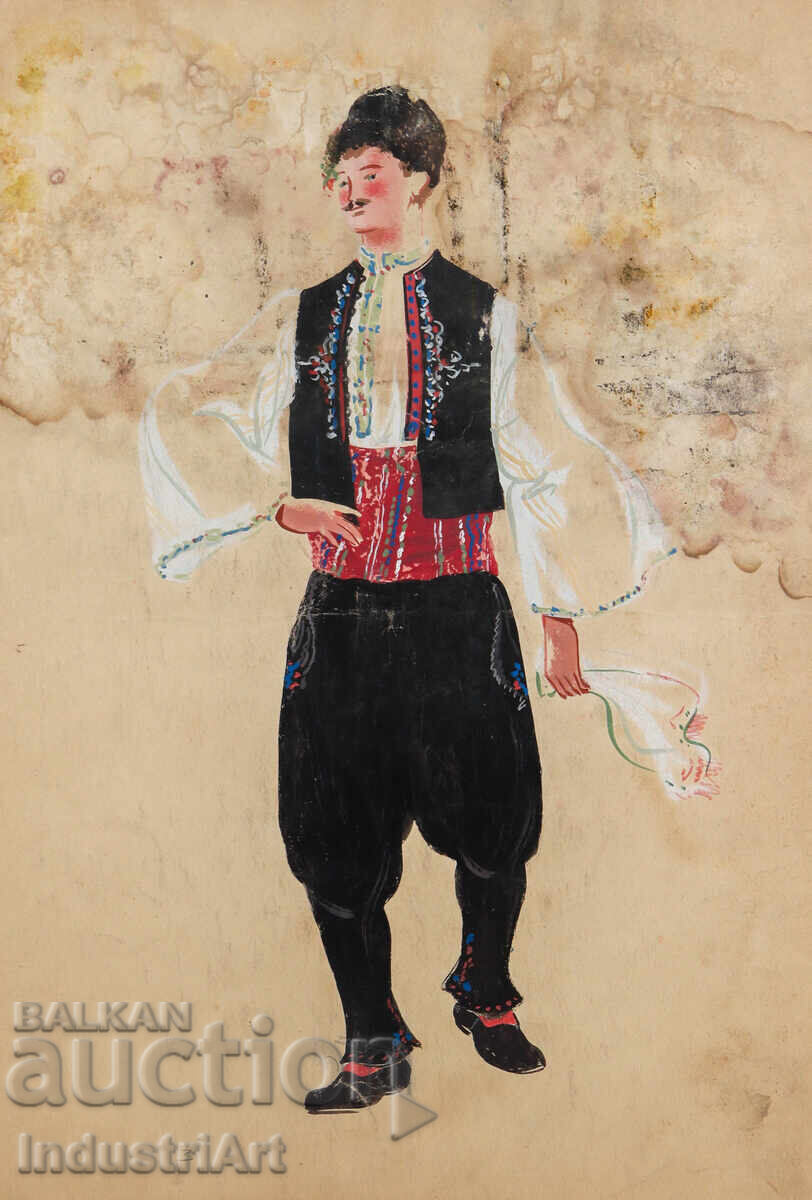 Old painting, tempera paints, man in traditional costume