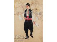 Old painting, tempera paints, man in traditional costume