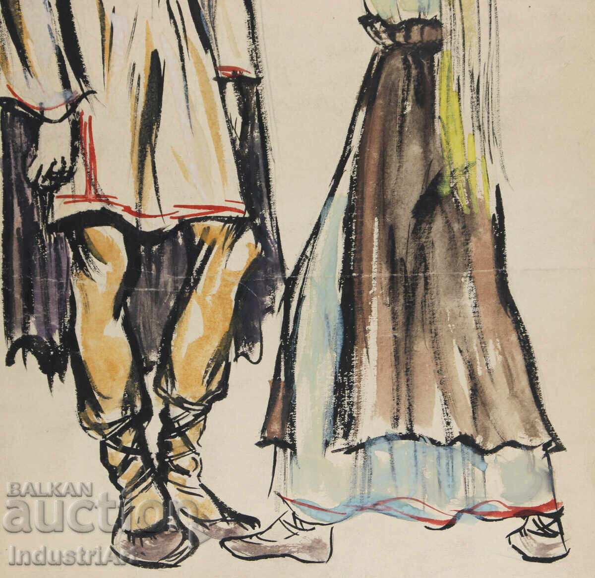 Pictură veche acuarelă figuri - 6 Pictură veche acuarelă figuri - 6