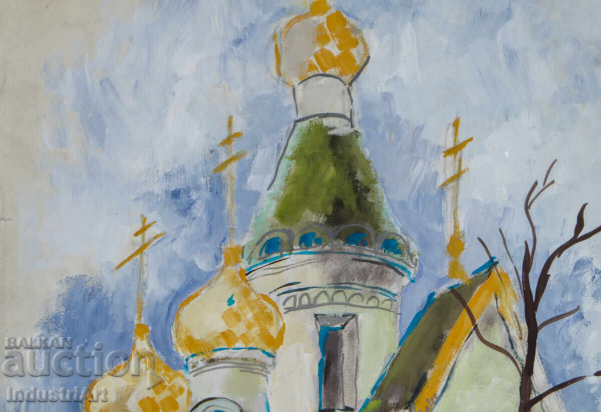 Παράδοση Πίνακας με τέμπερα, τοπίο, εκκλησία