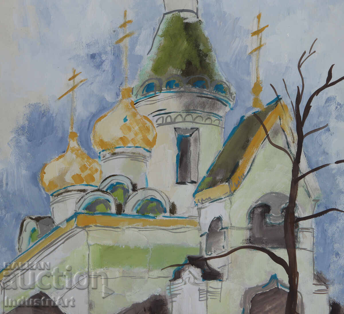 Πίνακας με τέμπερα, τοπίο, εκκλησία - 5