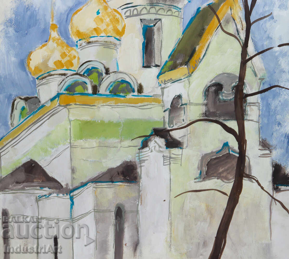 Πίνακας με τέμπερα, τοπίο, εκκλησία - 6