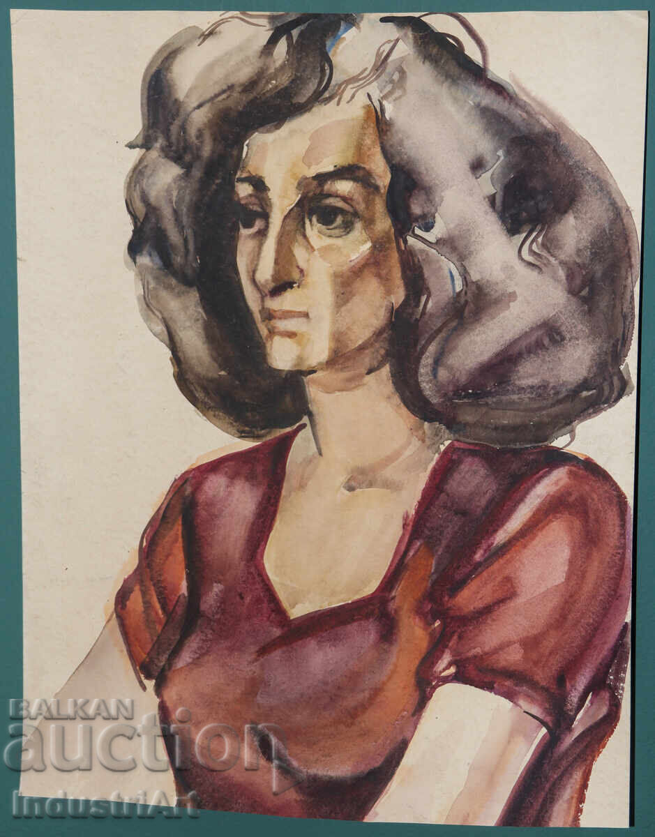 Pictură veche acuarelă portret feminin cu preț 160.00 BGN | € 81.81 Pictură veche acuarelă portret feminin cu preț 160.00 BGN | € 81.81