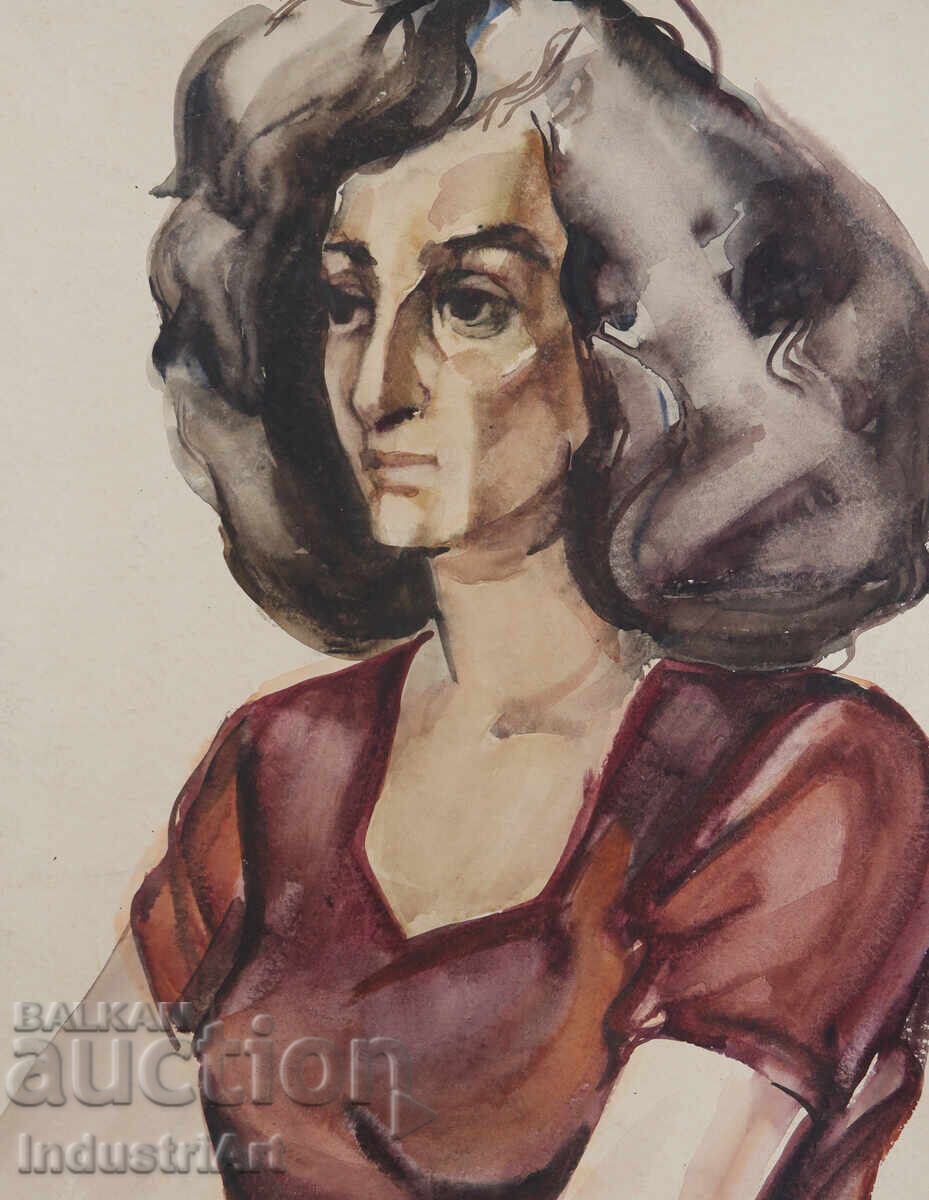 Licitație Pictură veche acuarelă portret feminin Licitație Pictură veche acuarelă portret feminin