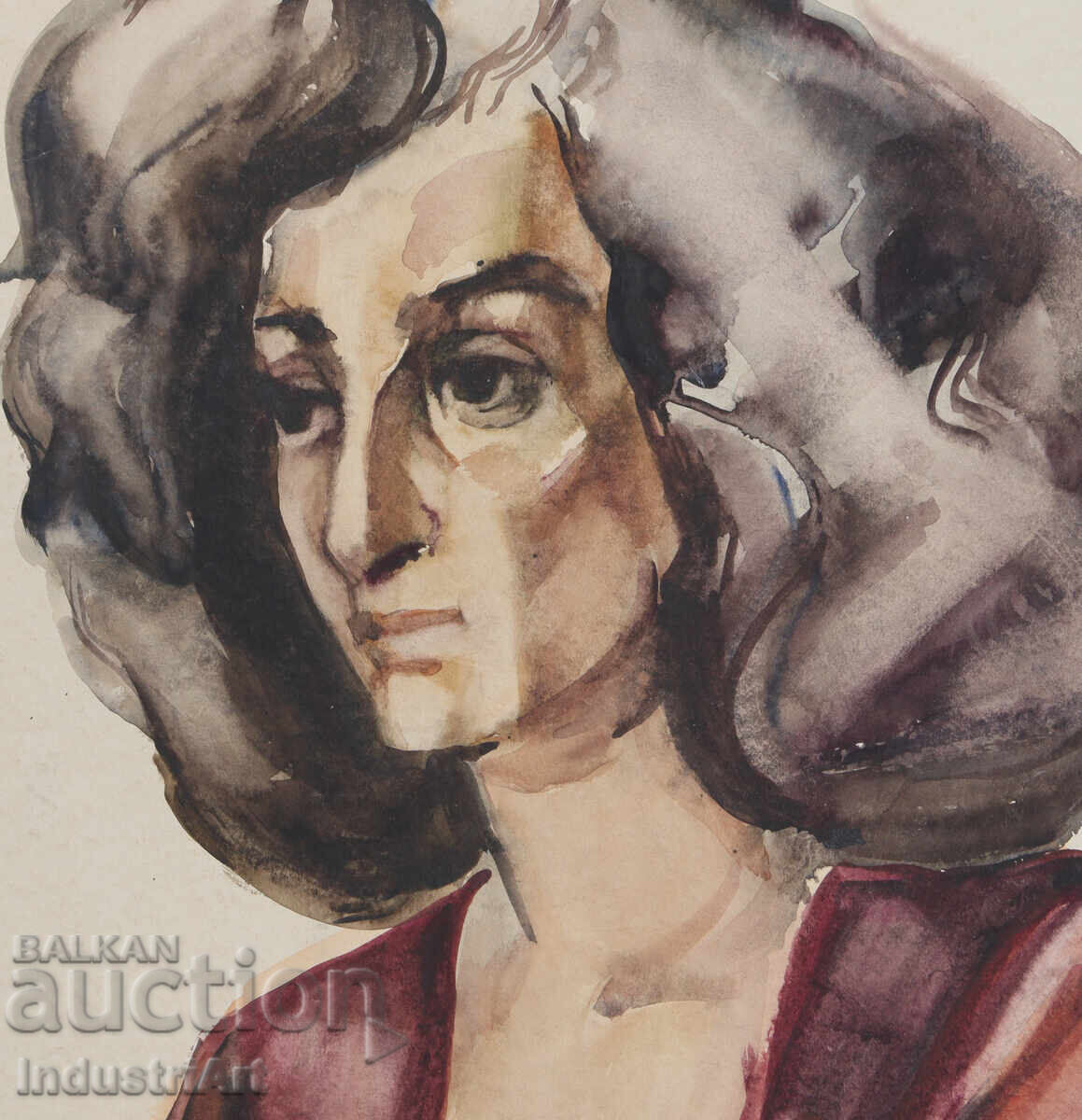 Pictură veche acuarelă portret feminin - 5 Pictură veche acuarelă portret feminin - 5