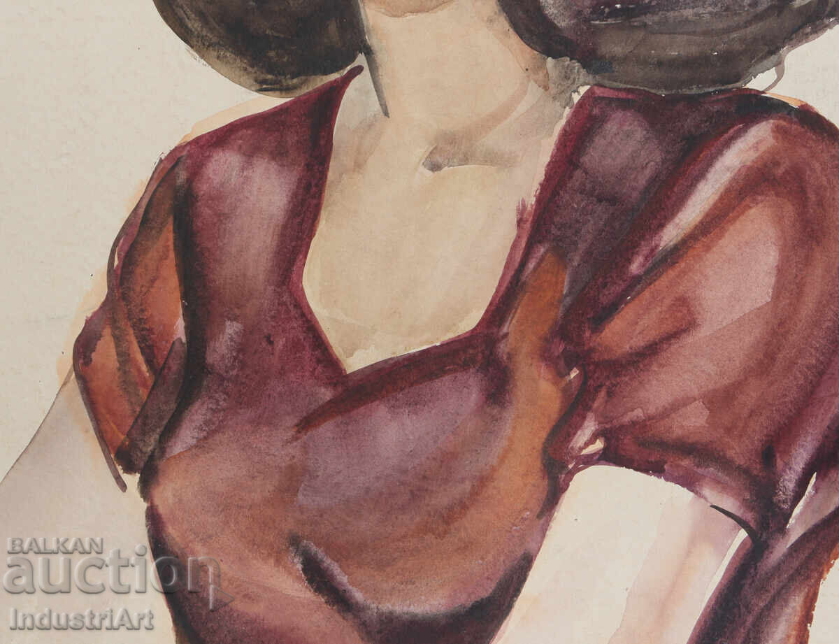 Pictură veche acuarelă portret feminin - 6 Pictură veche acuarelă portret feminin - 6