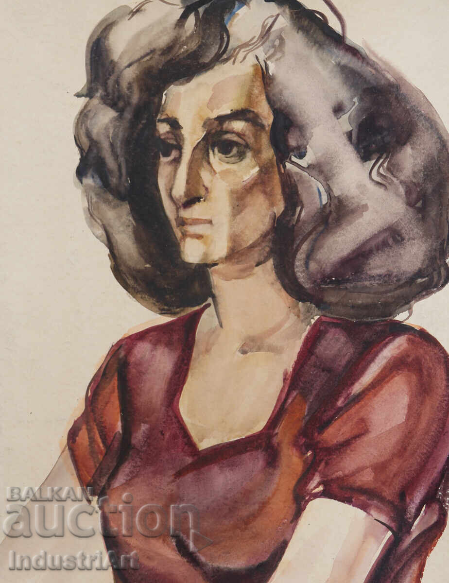 Pictură veche acuarelă portret feminin Pictură veche acuarelă portret feminin