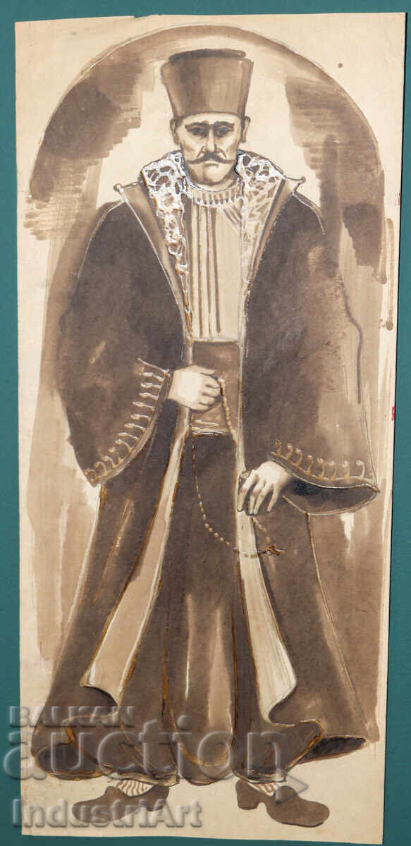 Old watercolor painting, male portrait with price 200.00 BGN | € 102.26