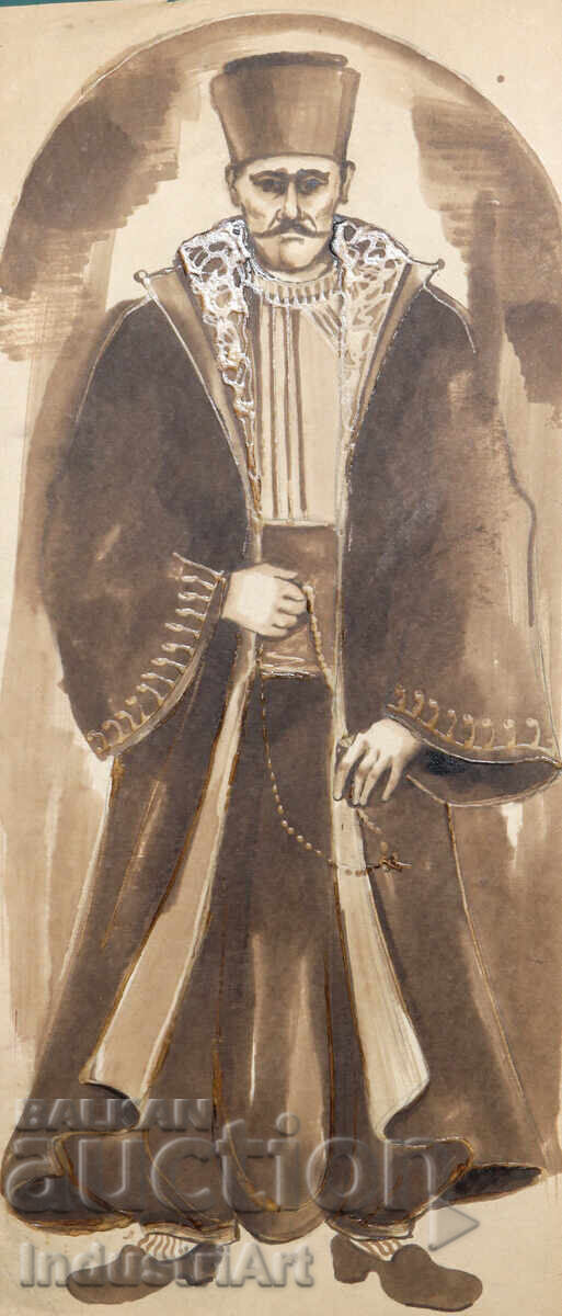 Auction  Old watercolor painting, male portrait