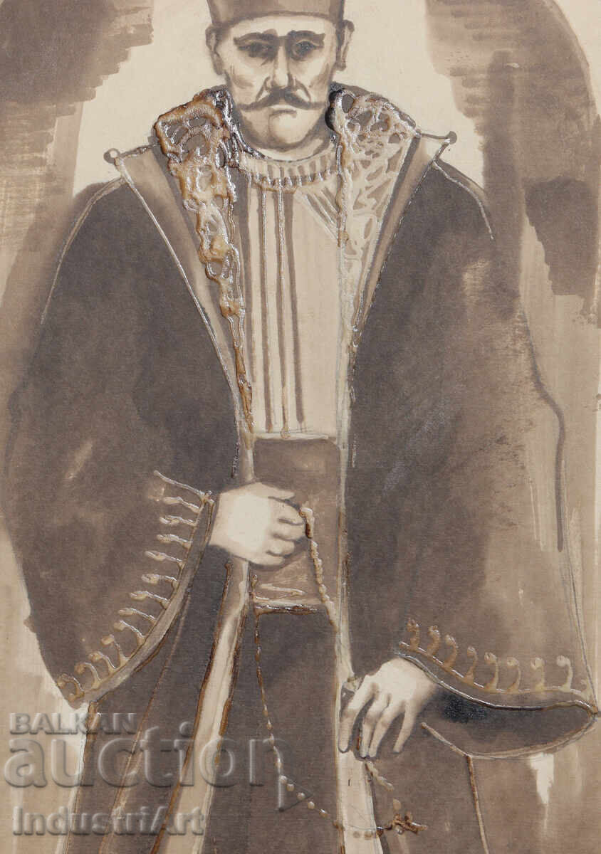 Old watercolor painting, male portrait - 5