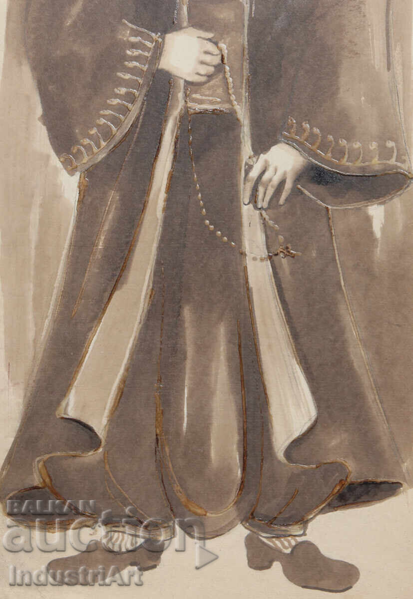 Old watercolor painting, male portrait - 6