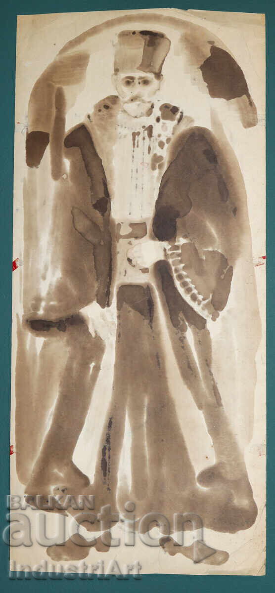 Old watercolor painting, male portrait - 7