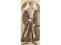 Old watercolor painting, male portrait