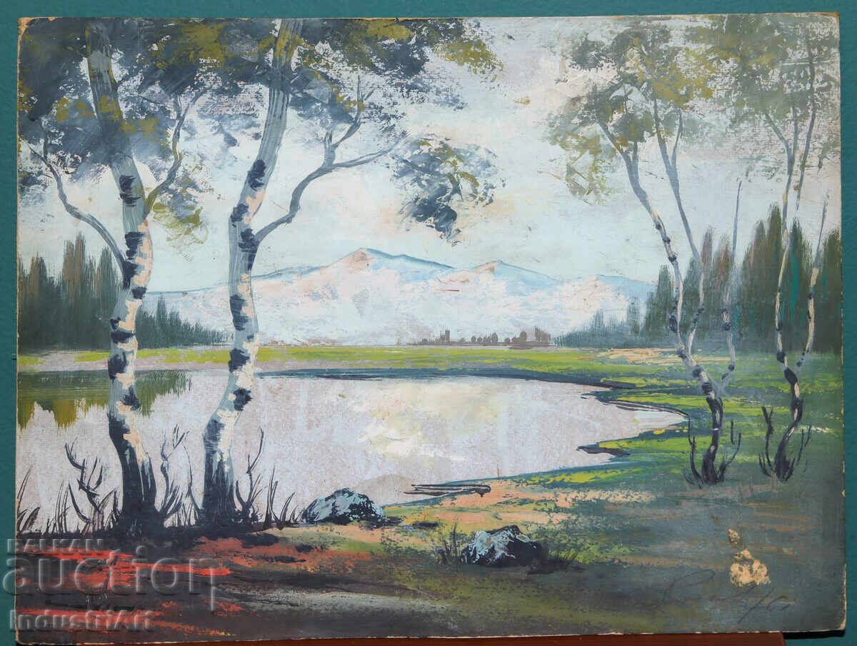Πίνακας με τέμπερα του 1961, ανοιξιάτικο τοπίο με τιμή 150.00 BGN | € 76.69