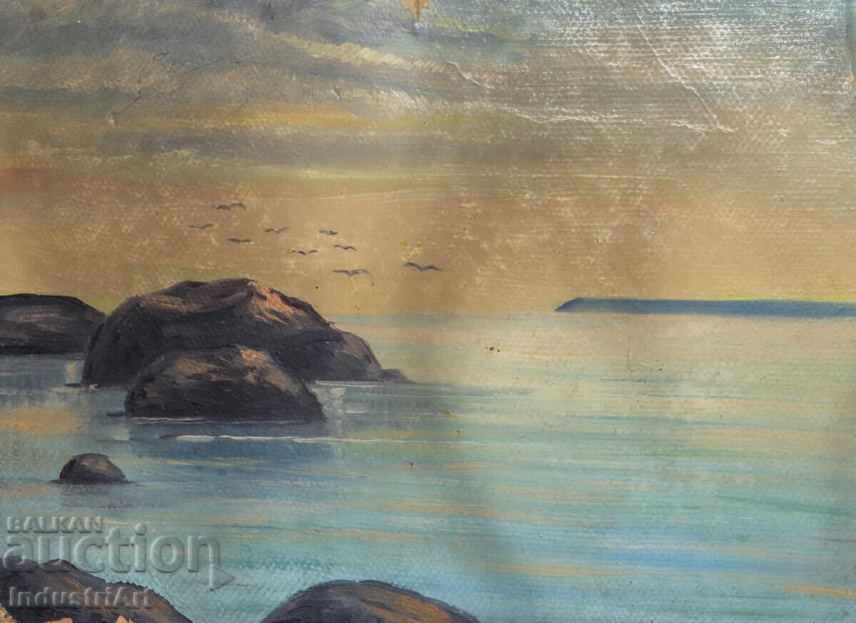 Παλιά ελαιογραφία θαλασσινό τοπίο Παλιά ελαιογραφία θαλασσινό τοπίο