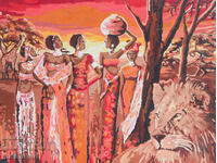 Painting tempera paints landscape figures