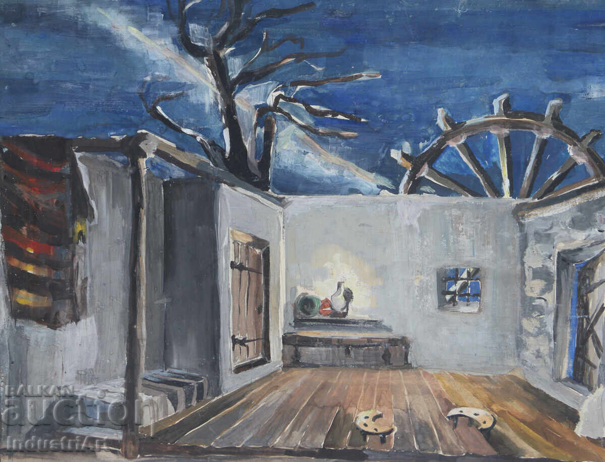 Доставка на Стара картина темпера възрожденски интериор