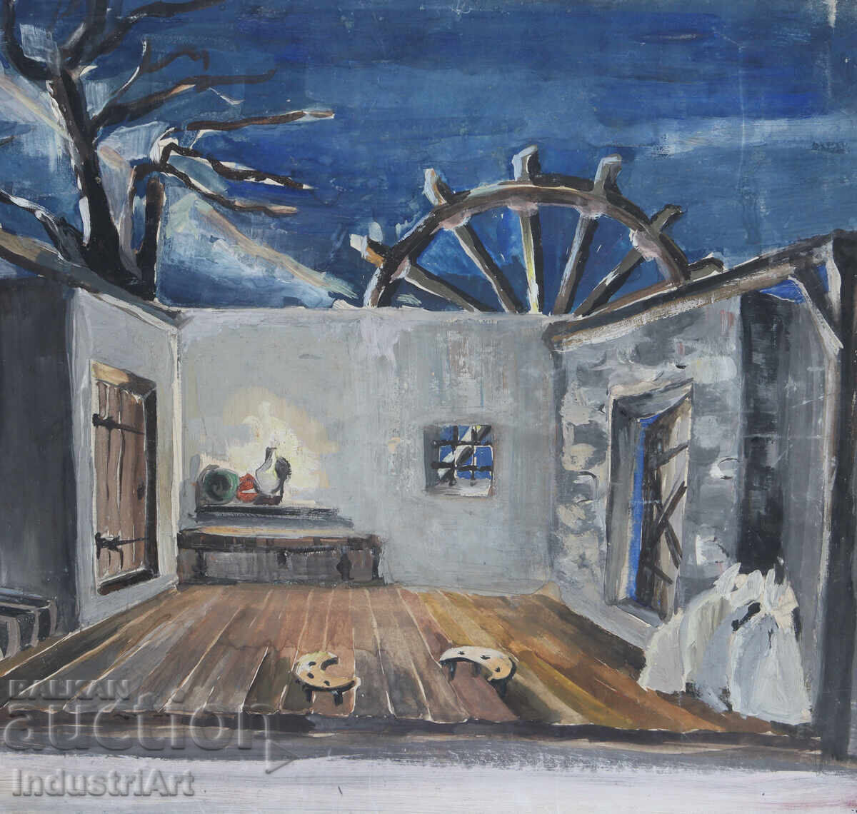 Стара картина темпера възрожденски интериор - 5