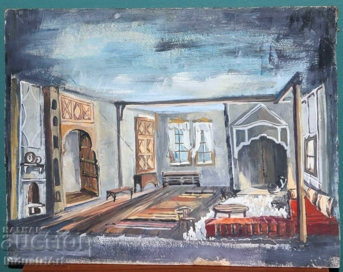 Стара картина темпера възрожденски интериор с цена 150.00 лв. | € 76.69