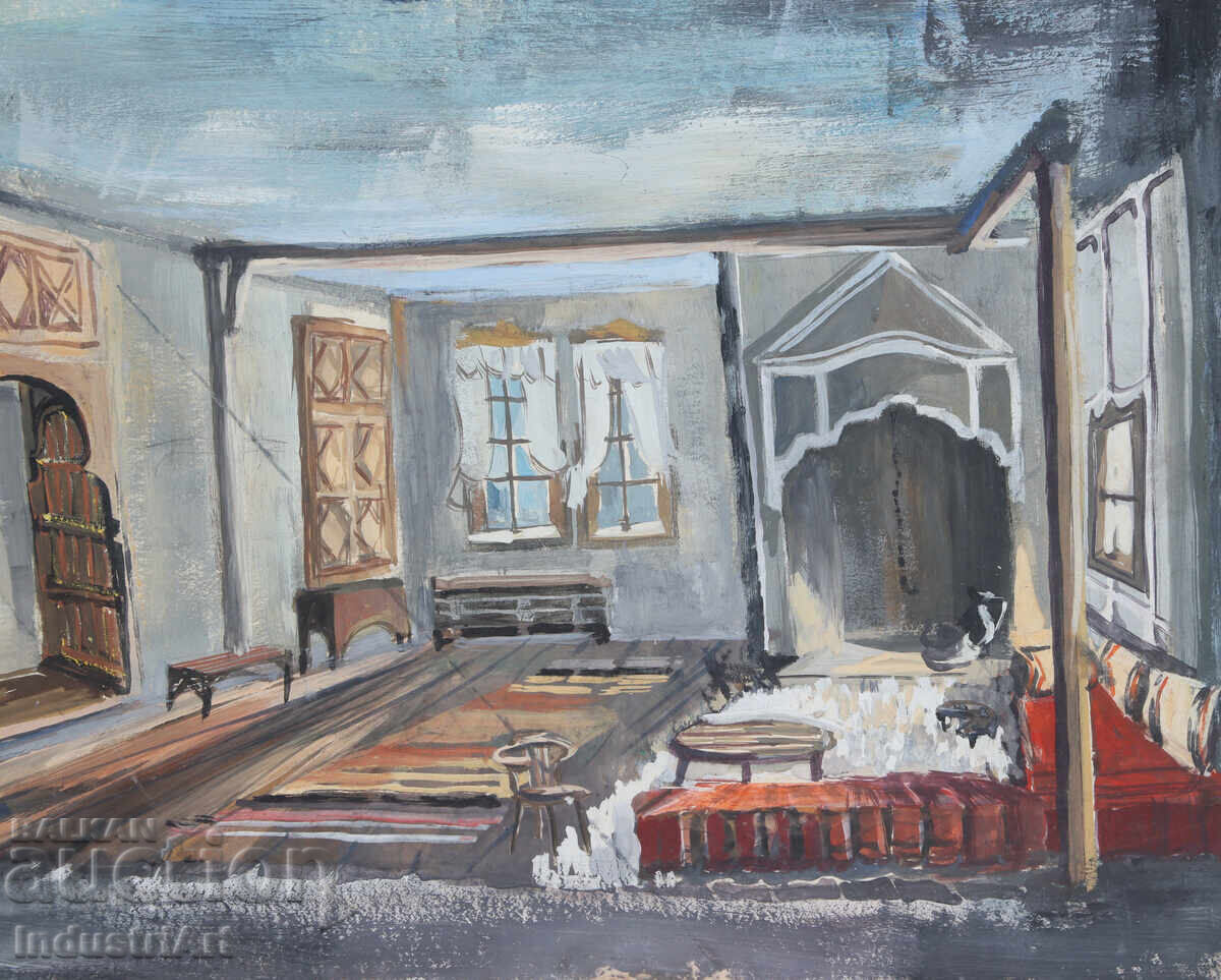 Доставка на Стара картина темпера възрожденски интериор