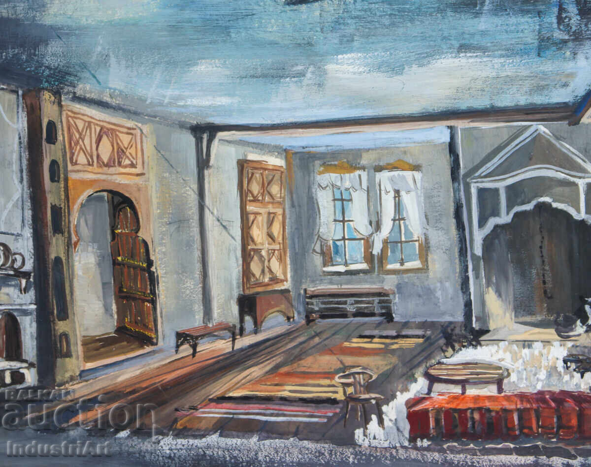 Стара картина темпера възрожденски интериор - 5