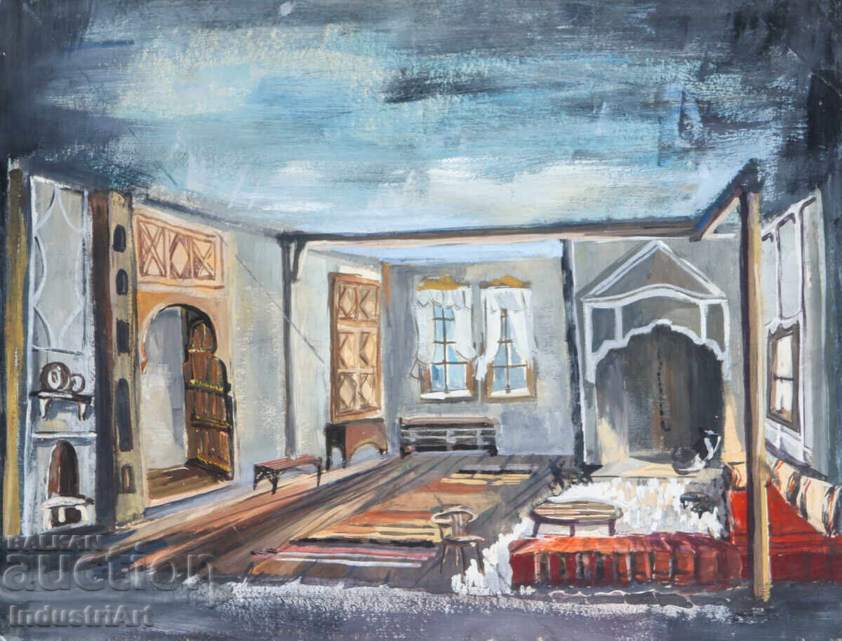 Стара картина темпера възрожденски интериор