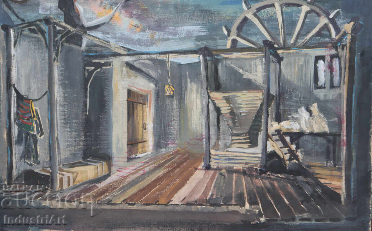 Auction  Old Tempera Painting, Revival Interior