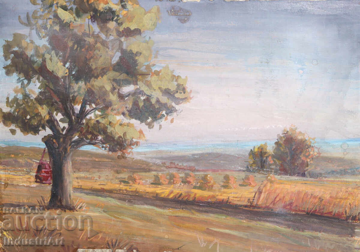 Auction  Old painting, tempera paints, landscape