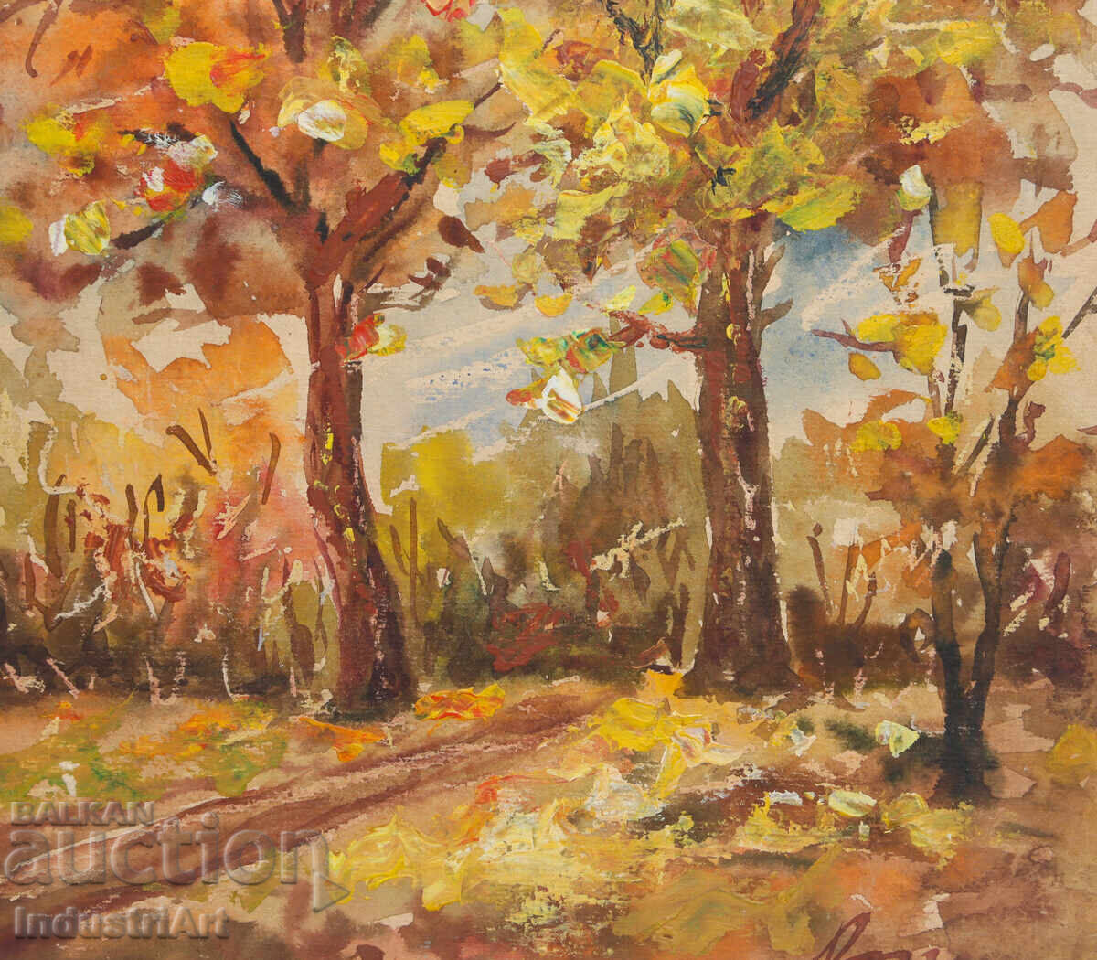 Old watercolor painting, forest landscape - 5