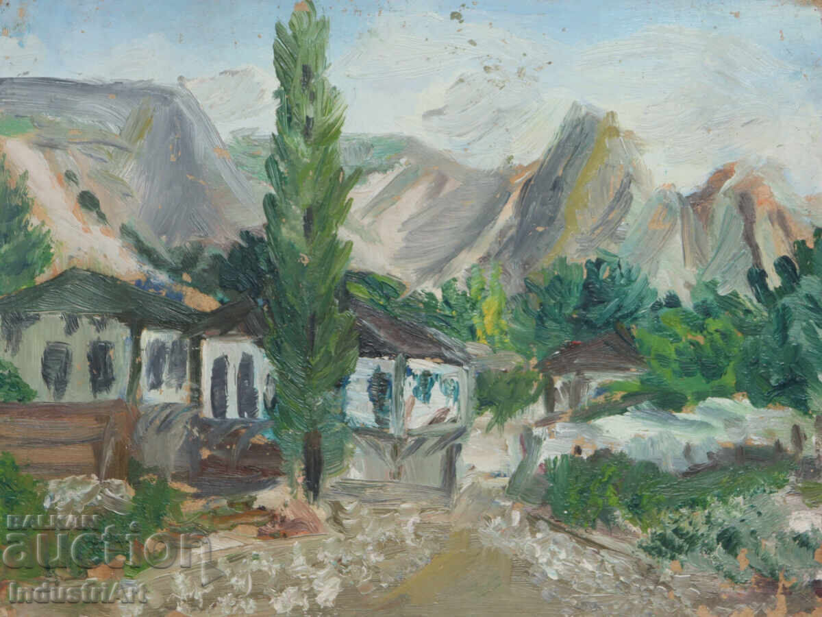 Old oil painting, rural landscape with price 140.00 BGN | € 71.58