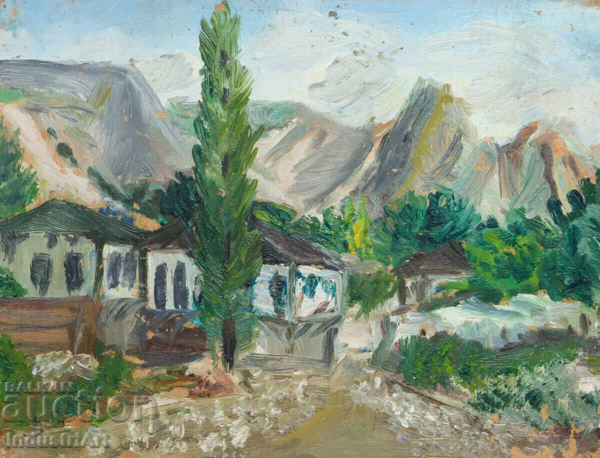 Old oil painting, rural landscape