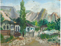 Old oil painting, rural landscape