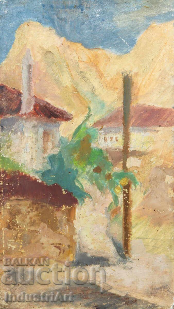 Old oil painting, rural landscape