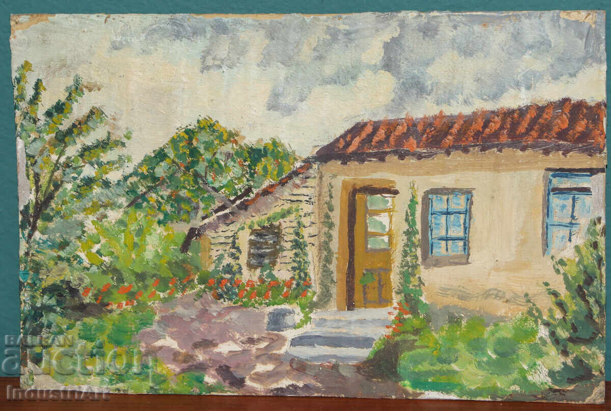 Auction  Old oil painting, rural landscape