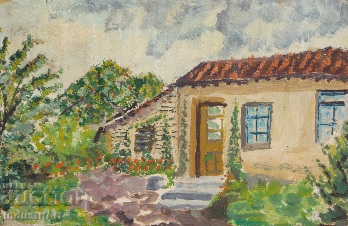 Old oil painting, rural landscape