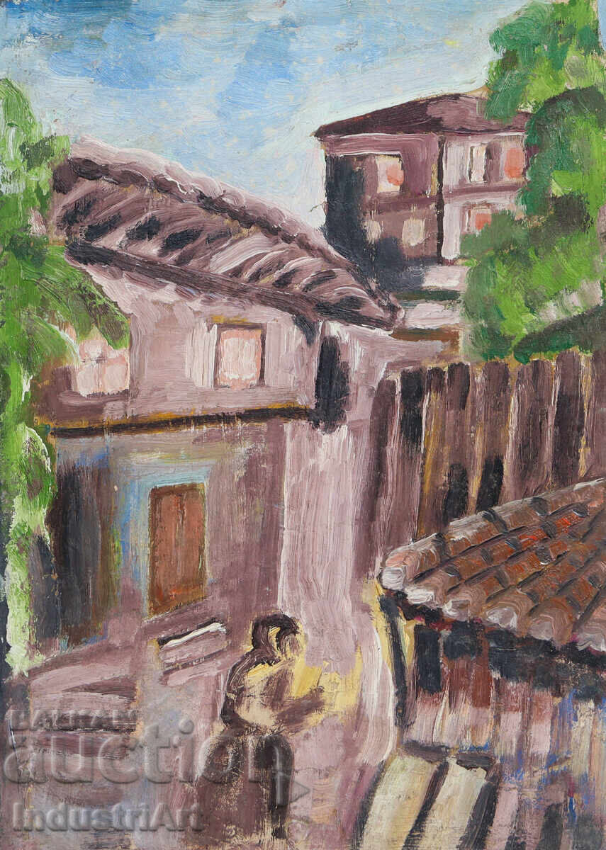 Auction  Old oil painting, rural landscape