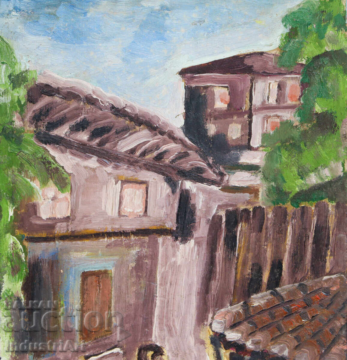 Delivery of Old oil painting, rural landscape