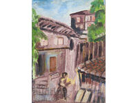 Old oil painting, rural landscape