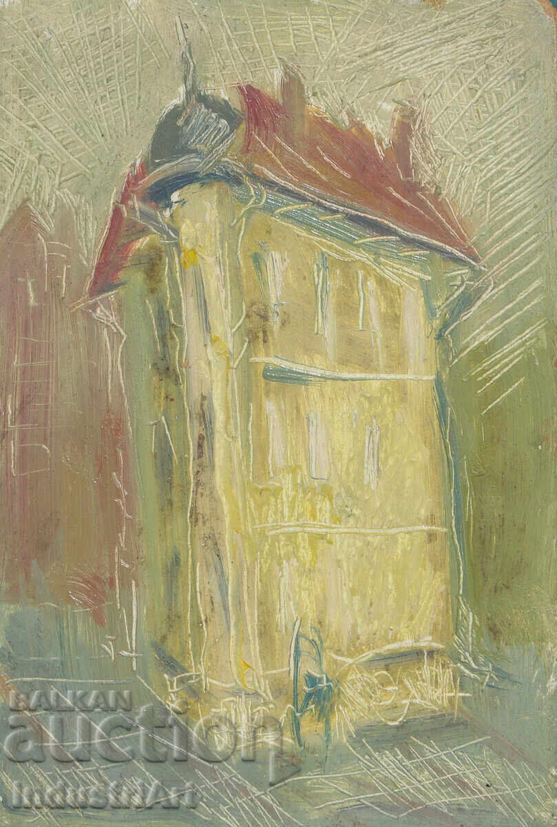 Δημοπρασία Παλιός μικρός ελαιογραφία αστικό τοπίο