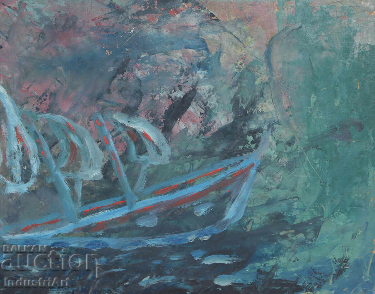 Παράδοση Παλιός μικρός ελαιογραφία θαλασσινό τοπίο