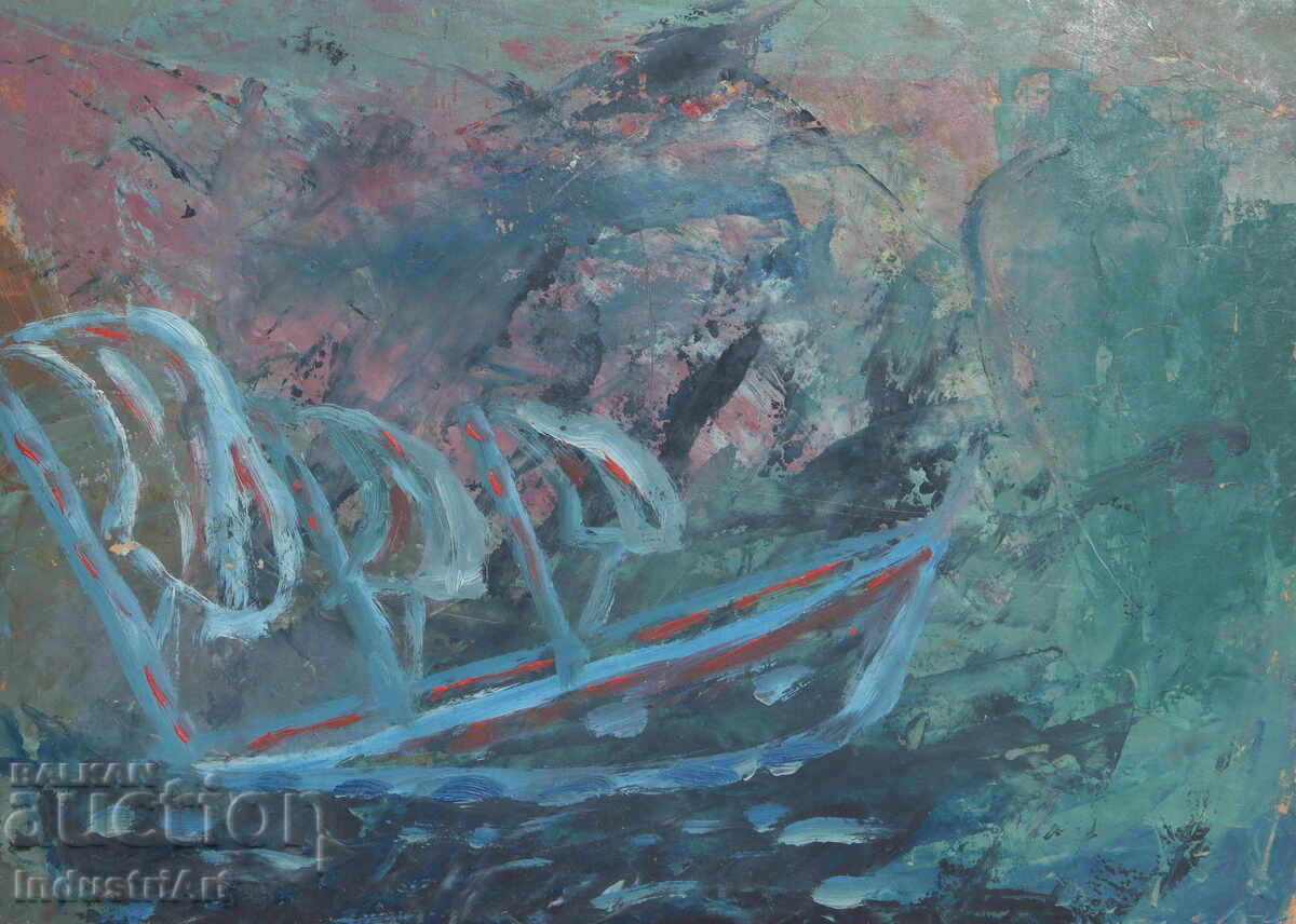 Παλιός μικρός ελαιογραφία θαλασσινό τοπίο