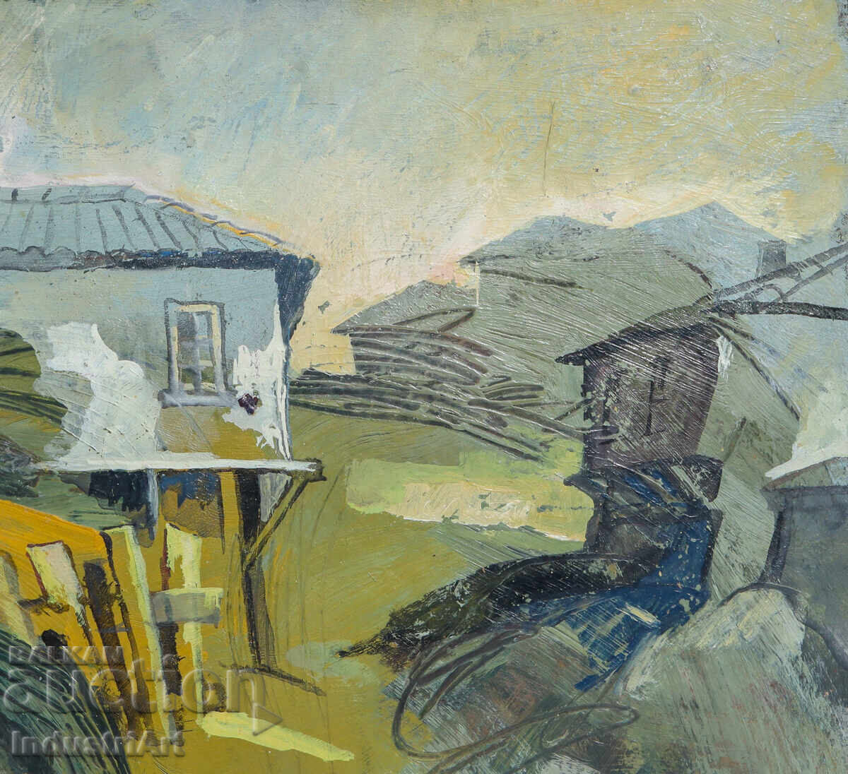 Стара малка картина масло градски пейзаж с цена 140.00 лв. | € 71.58