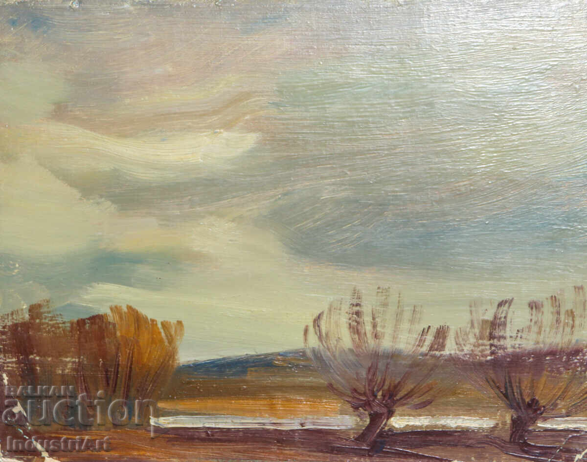 Δημοπρασία Παλιός μικρός ελαιογραφία τοπίο